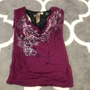 Spoiled Shirt Womens Small Drape Neck Lave Back Roses Top